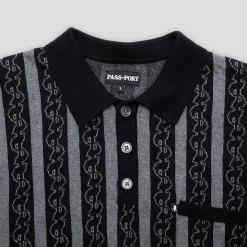 Pass~Port Pattoned Knit Polo Long Sleeve - Black