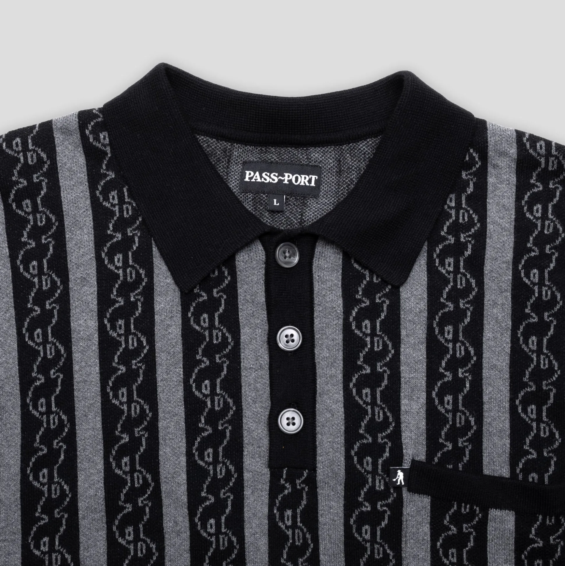Pass~Port Pattoned Knit Polo Long Sleeve - Black